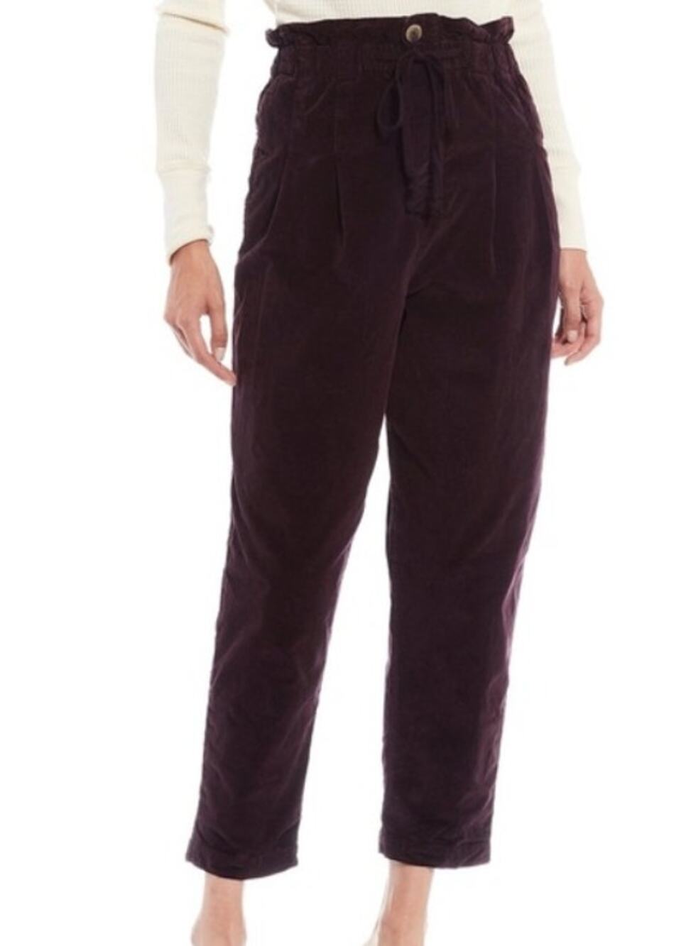 Free People Women's Paperbag Drawstring Corduroy Pants, Panther Rose, Size S